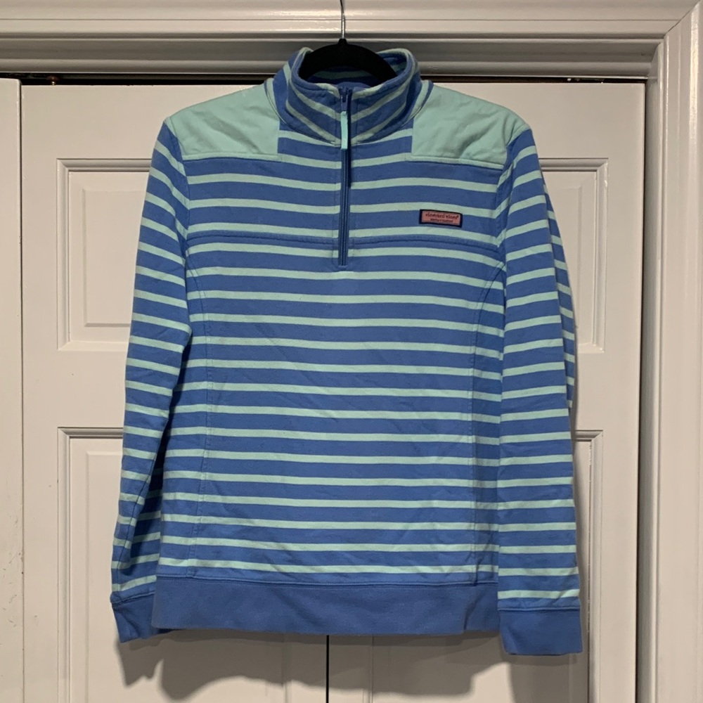 Vineyard Vines Striped Blue and Green Women’s Quarter Zip Sweatshirt